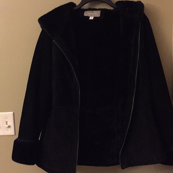 croft & barrow Jackets & Blazers - Black Suede Coat with Hood Medium.